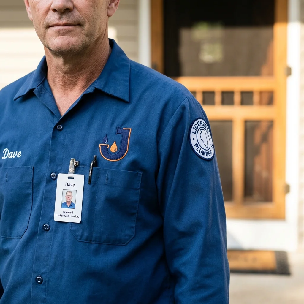 Licensed plumber showing ID badge in Las Vegas, NM