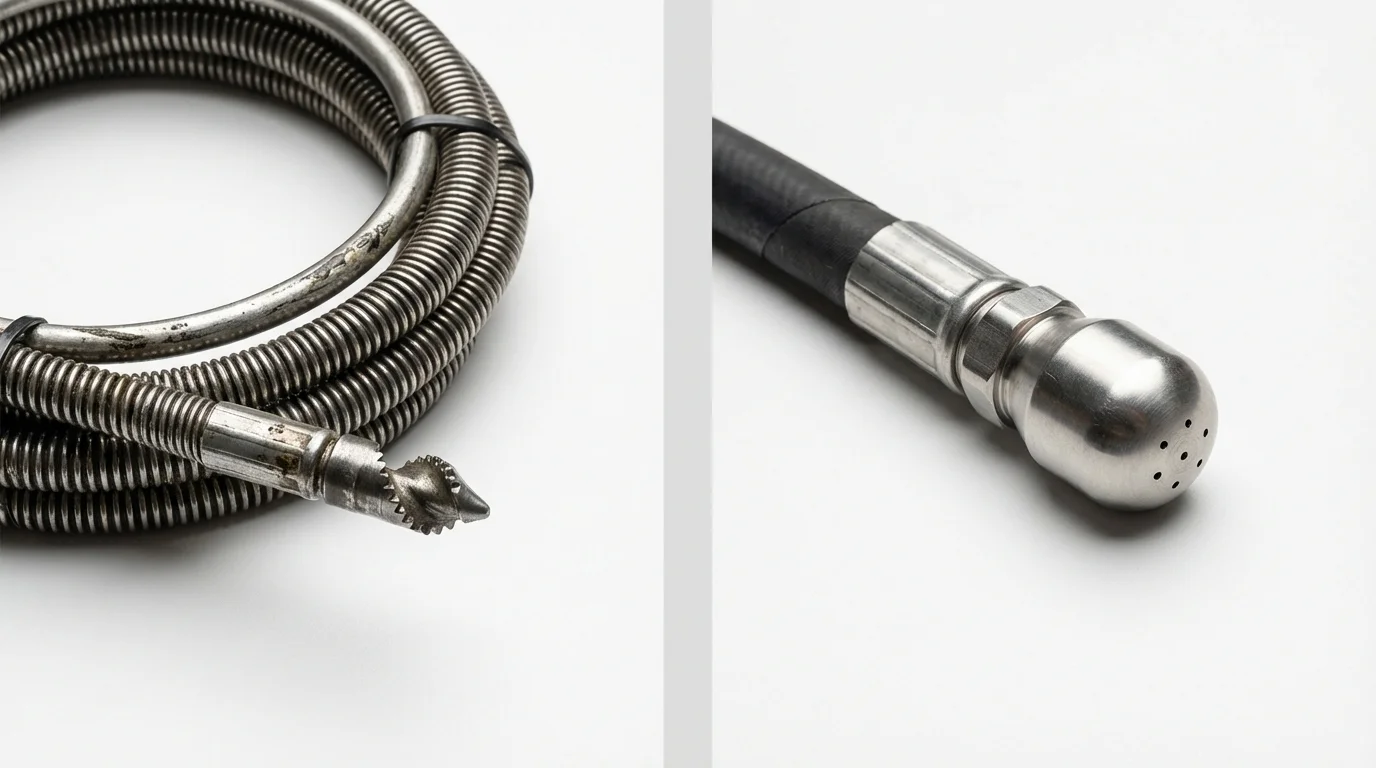 Drain snake cable and hydro jetting nozzle used for drain cleaning in Las Vegas, NM