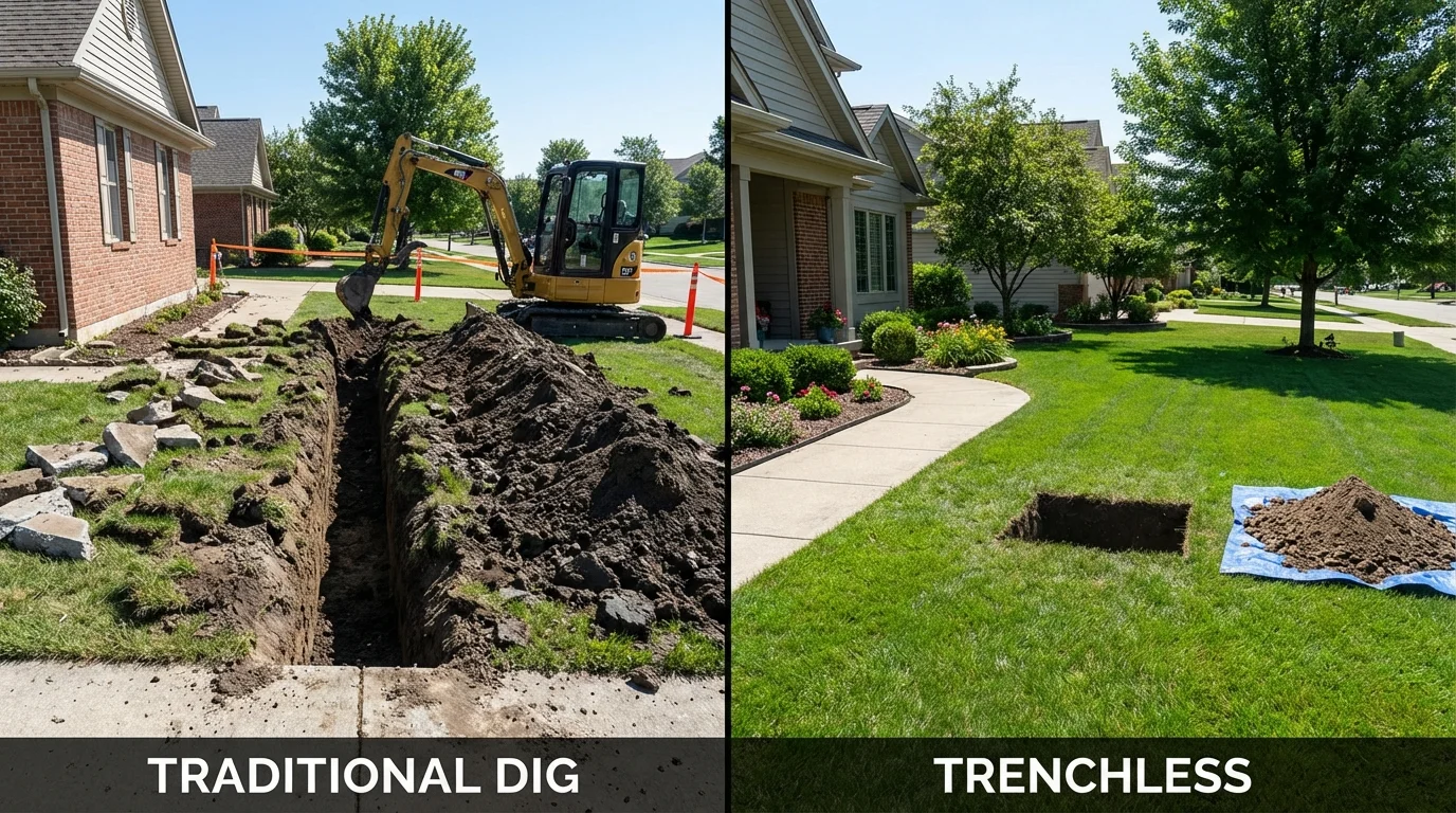 Trenchless sewer repair with minimal yard damage versus traditional excavation in Las Vegas, NM